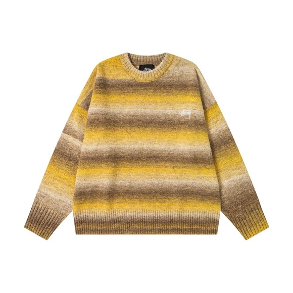 Stussy Sweaters - Stussy Women's Striped Crewneck Sweater - Yellow and Brown